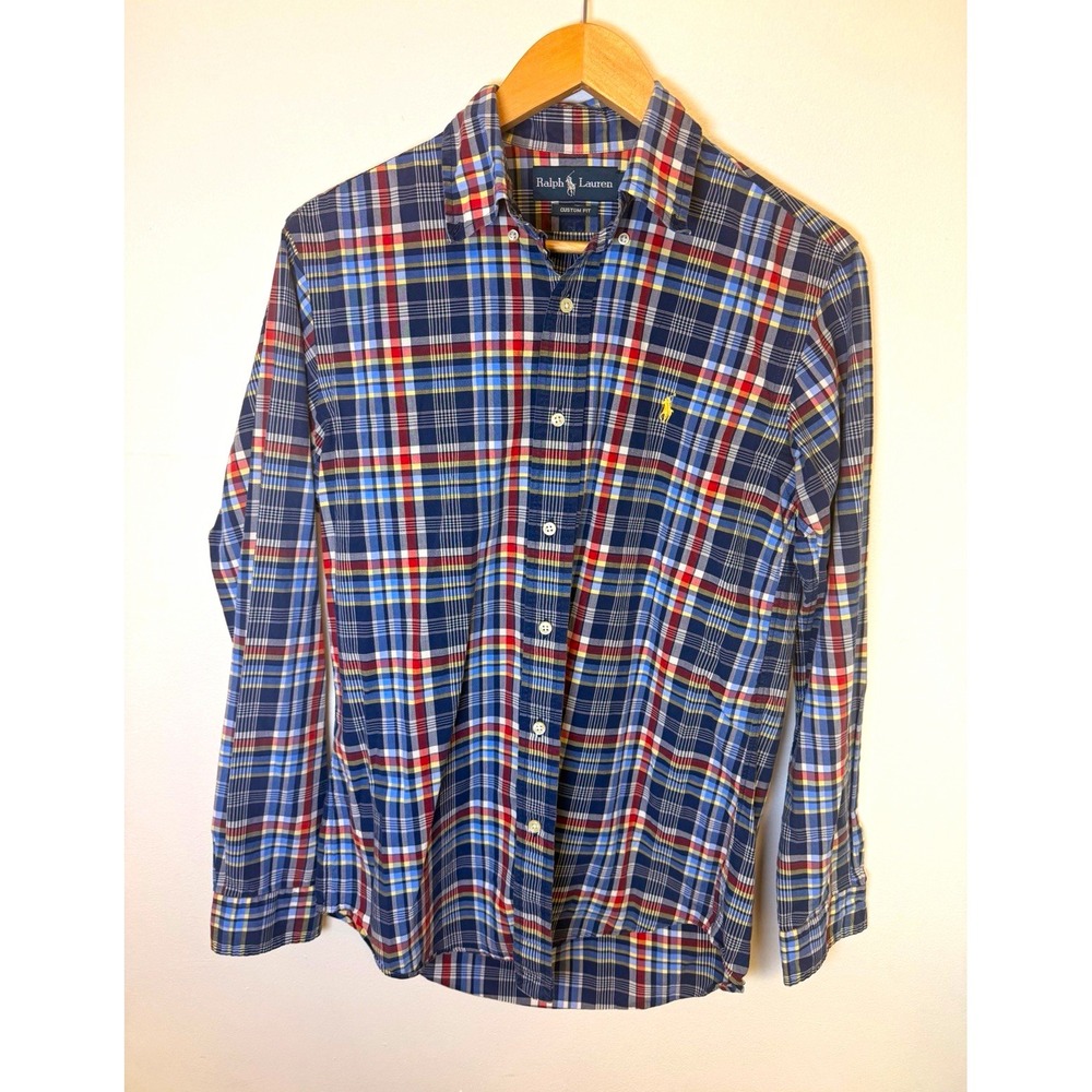 Ralph Lauren Mens Small Custom Fit Plaid Button Down Shirt Multicolor Pony